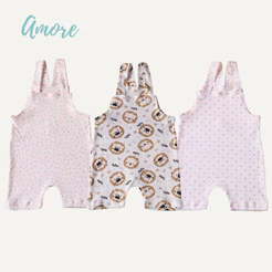Roupa Bebê Infantil Jardineira Amore Curta Menina Menino 100% Algodão