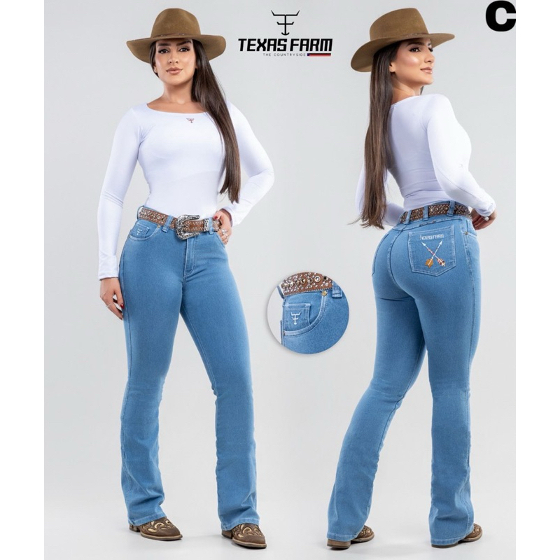 CALÇA COUNTRY FEMININA TEXAS FARM Bordada Boot Cut Flare Ideal Bota Rodeio Boiadeira Com Elastano Cós Alto