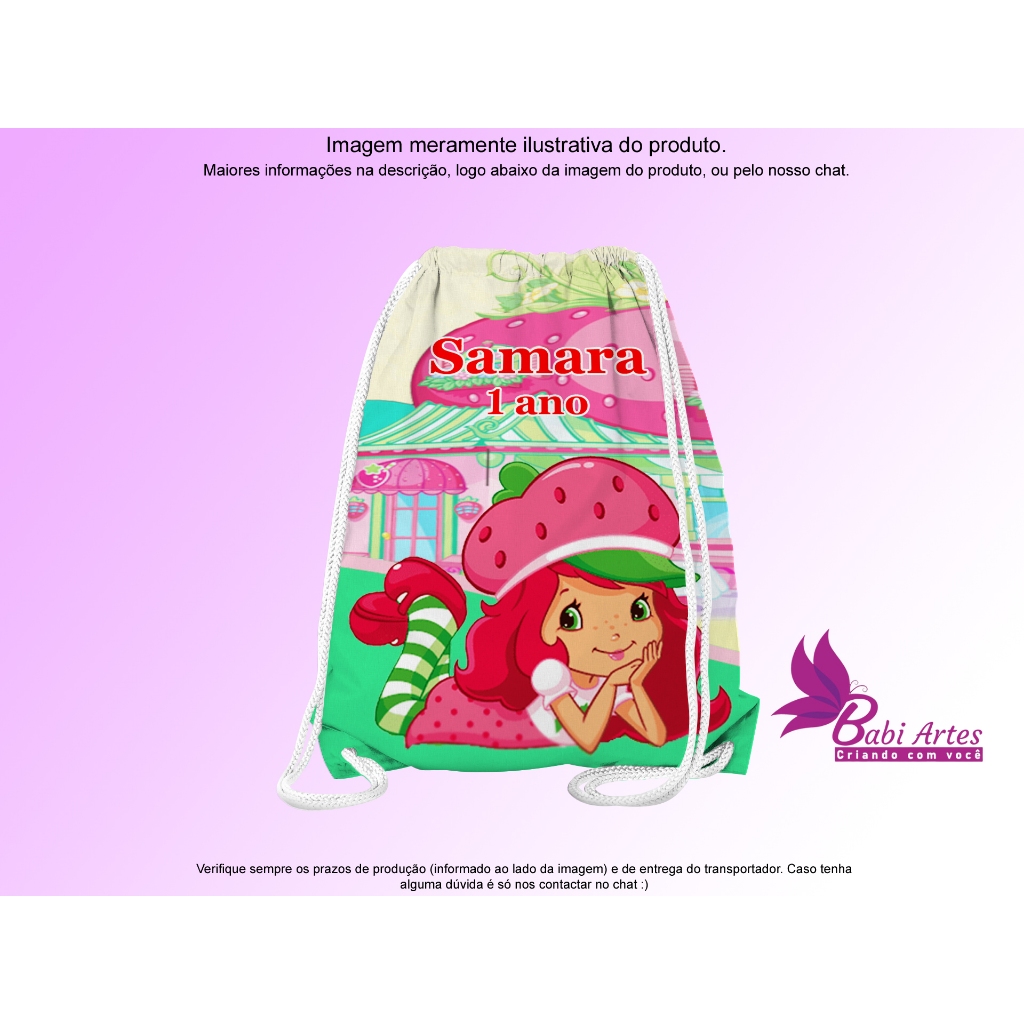 Mochilinhas Saco Personalizadas Moranguinho  Festa Aniversário Lembrancinha Saquinho Infantil