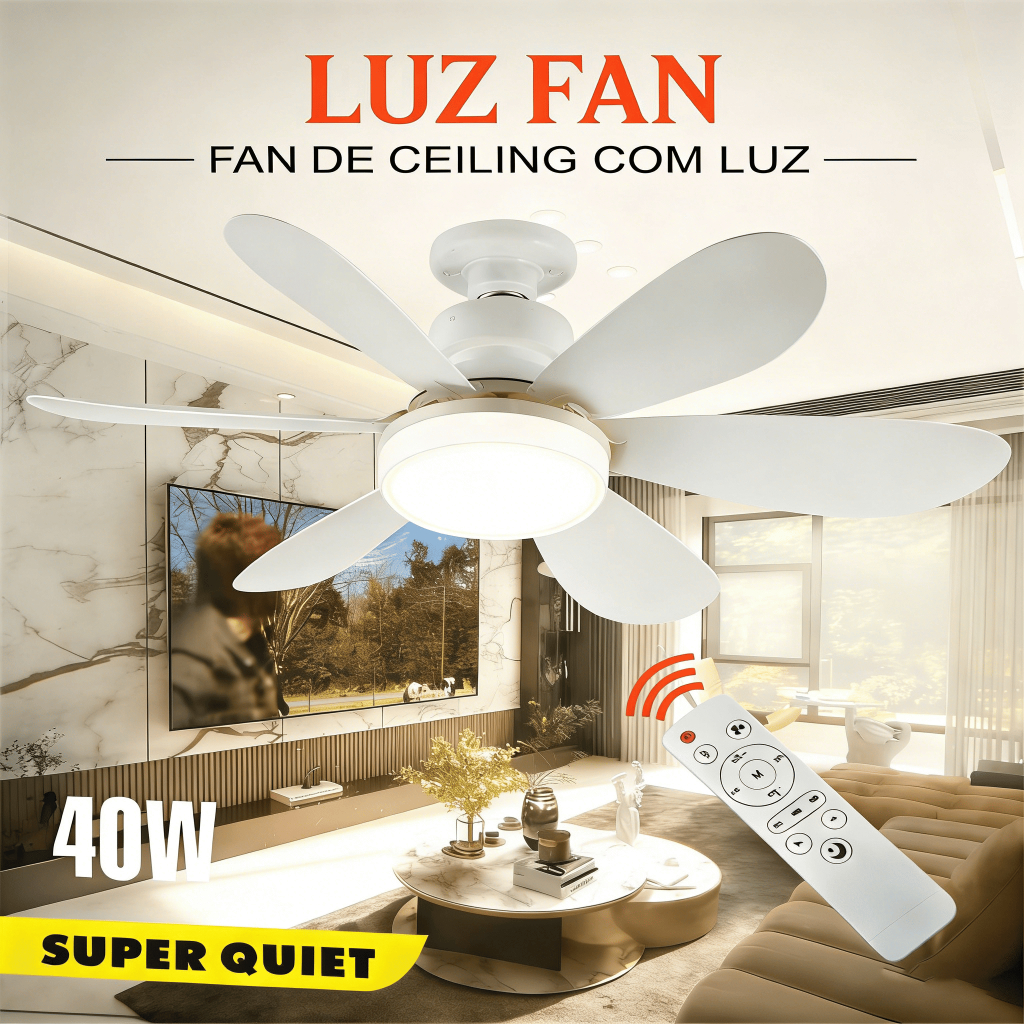 Imagem Ventilador de Teto com Luz 40W LED Lâmpada E27 Controle Remoto Luminária 6 Hélices Bivolt