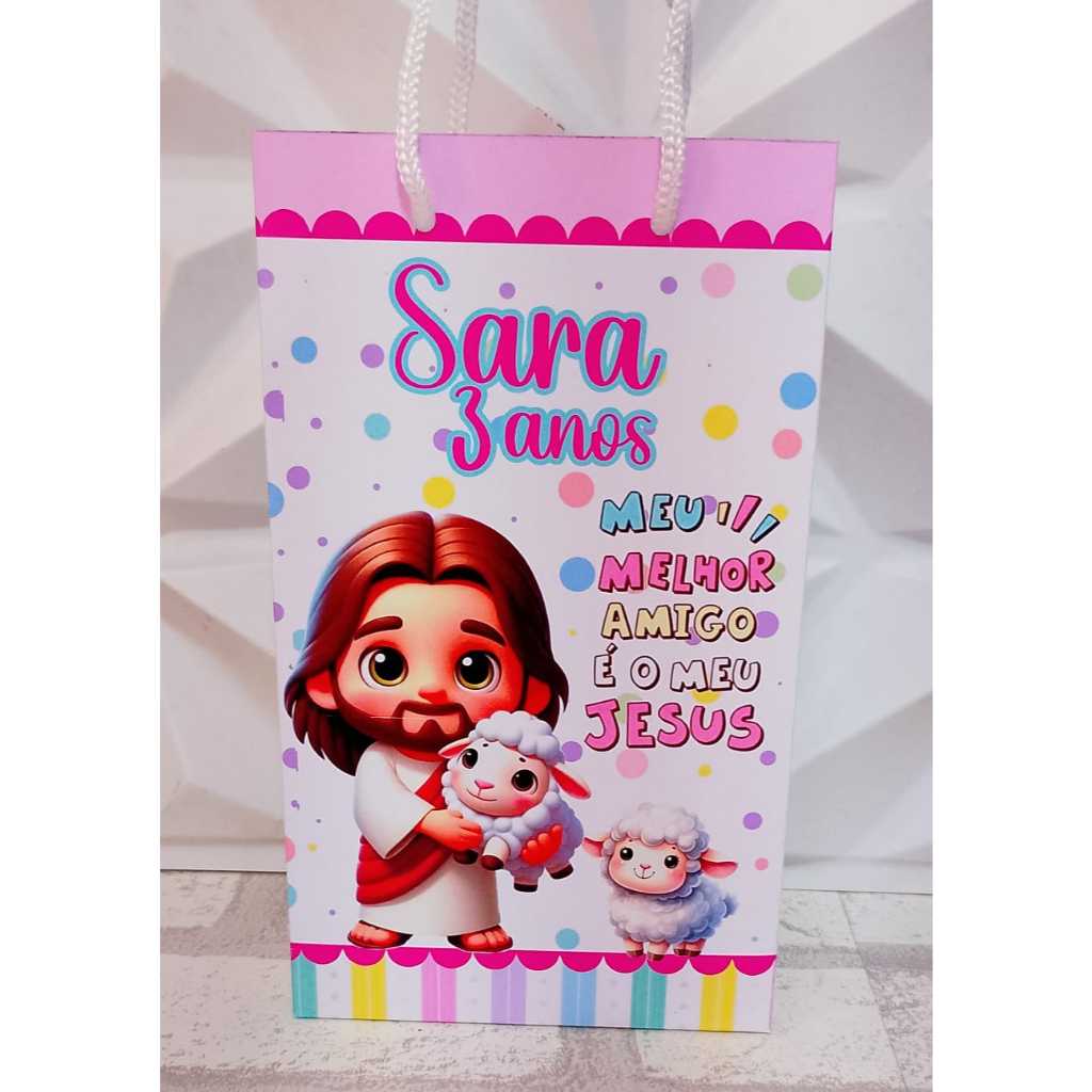 Sacolinha Personalizada JESUS MEU MELHOR AMIGO MENINA Aniversário Infantil Mimos e Lembrancinhas KIT PEGUE E MONTE
