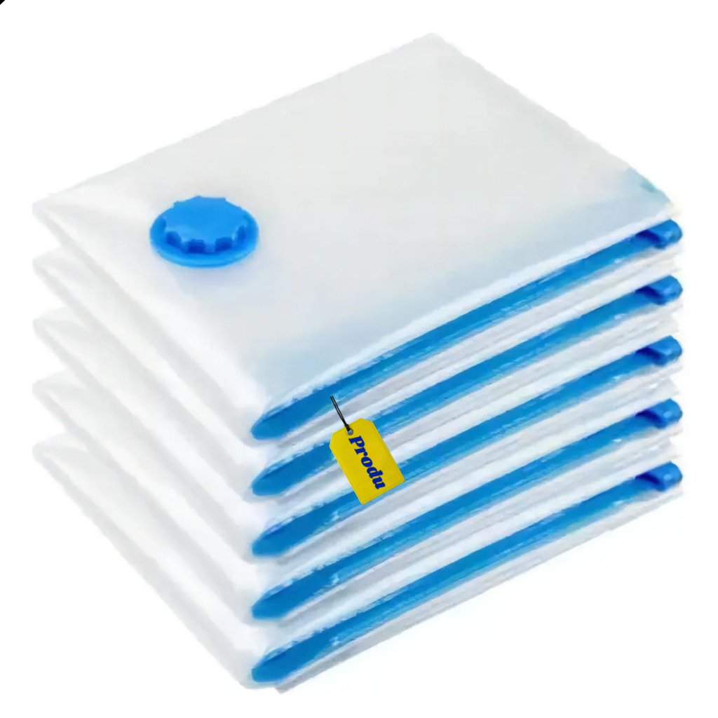 Kit 9 Sacos a Vácuo para Viagem com Mini Bomba Manual Roupas Edredom Reduz Volume em 3