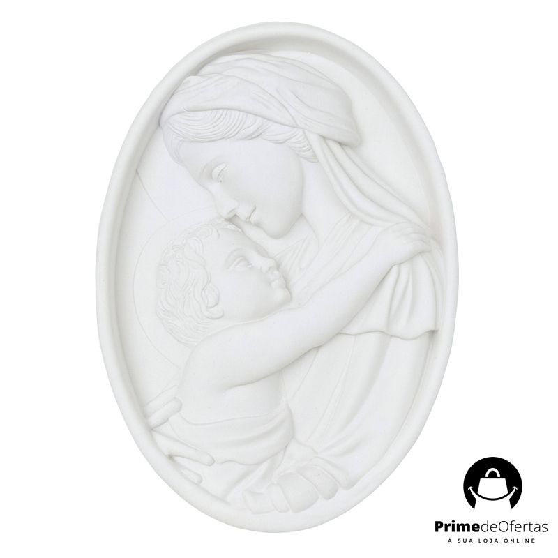 Imagens Sacra Nossa Senhora com Menino Jesus em Gesso Decorativo Artesanal para Parede ou Oratório