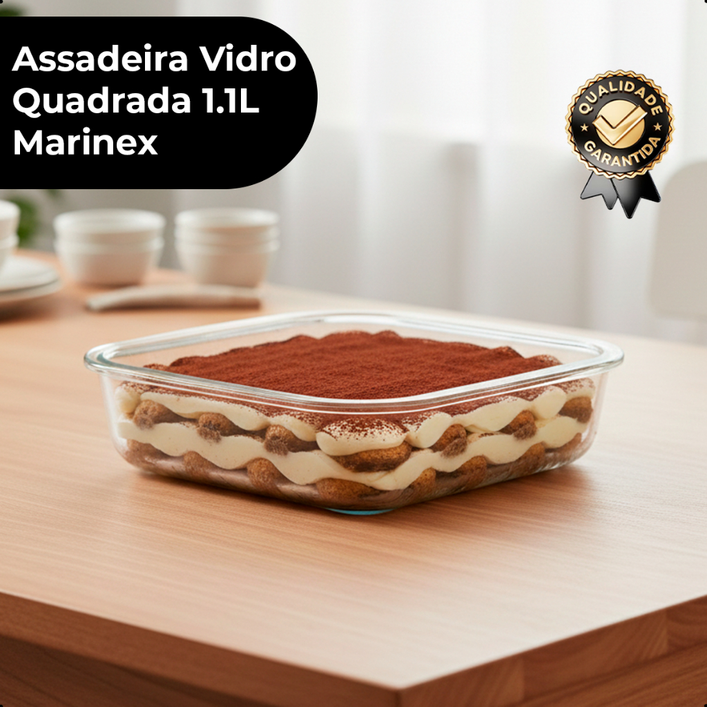 Assadeira Vidro Quadrada 1.1L Marinex - Ideal para Usar em Casa - Prática - Resistente ao Forno em Oferta na Shopee