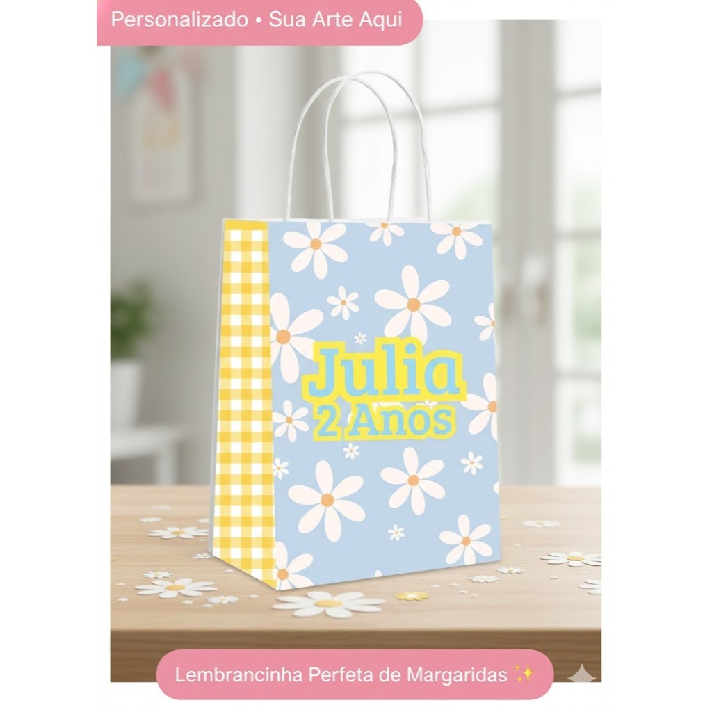 Sacolinha Surpresa - Margarida- Qualquer tema - Sacola Lembrancinha - Personalizados Aniversario Festa
