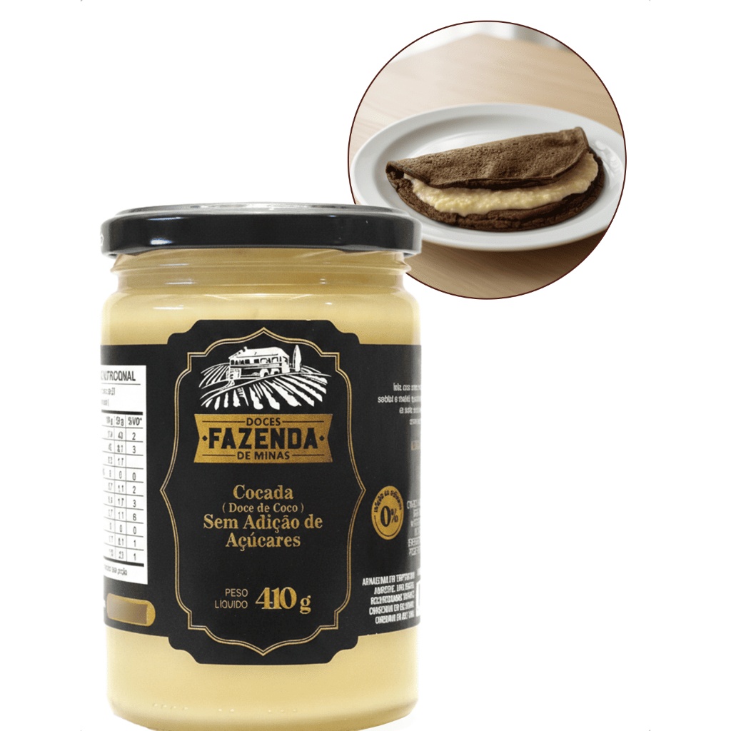 Doce Coco Cocada Cremosa Sem Adição de Açúcar Zero Glúten 410g Doces Fazenda de Minas Sabor Caseiro