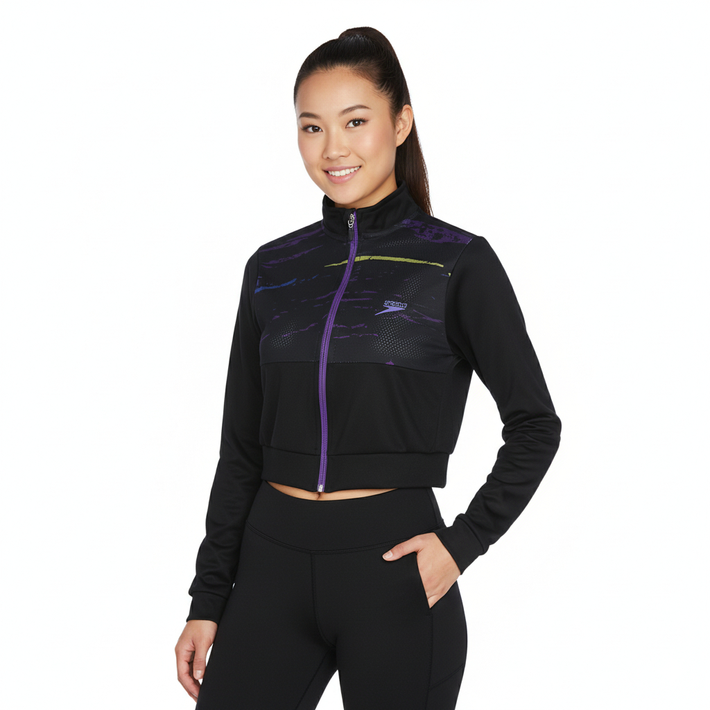 Jaqueta Feminina Cropped Fluity Academia Treinos Speedo -  PRETO em Oferta na Shopee