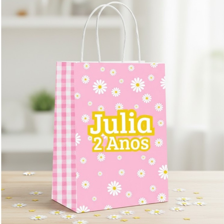 Sacolinha Surpresa - Margaridas- Qualquer tema - Sacola Lembrancinha - Personalizados Aniversario Festa