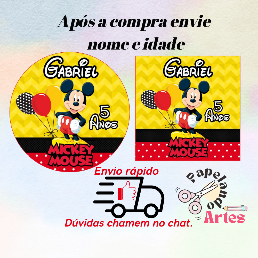 40/60/100 Adesivos Mickey Mouse Personalizados Para Festa 5x5 S/Recorte (Envio rápido) em Oferta na Shopee
