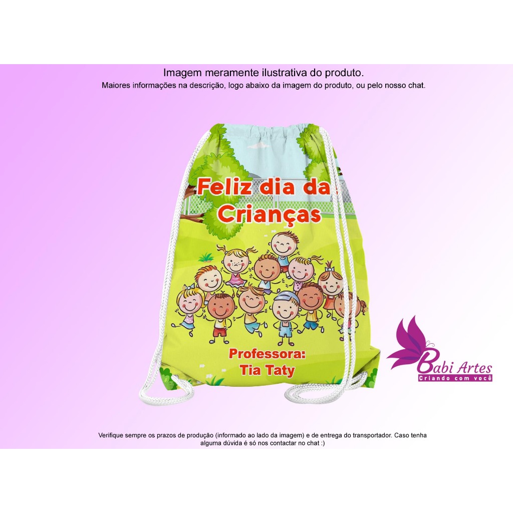 Mochilinha Saco Personalizada Dia das Crianças Festa Aniversário Lembrancinha Saquinho Infantil