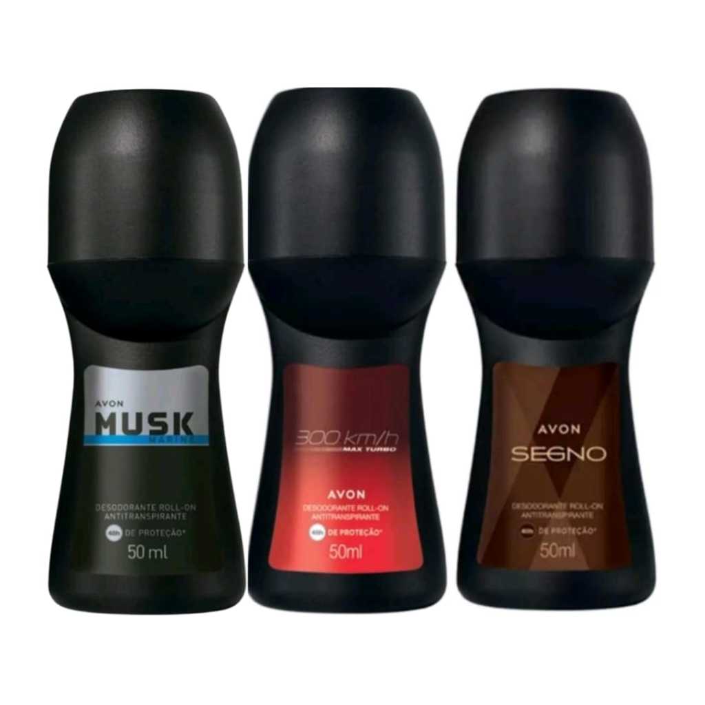 Kit 3 Roll-on: Musk Marine , 300 km Max Turbo e Segno - Desodorante Masculino Avon