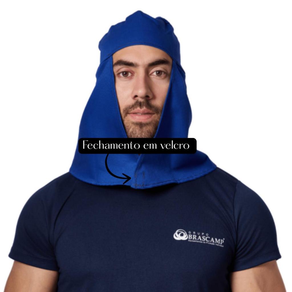 Touca Soldador Árabe Helanca Azul Velcro Proteção Sol