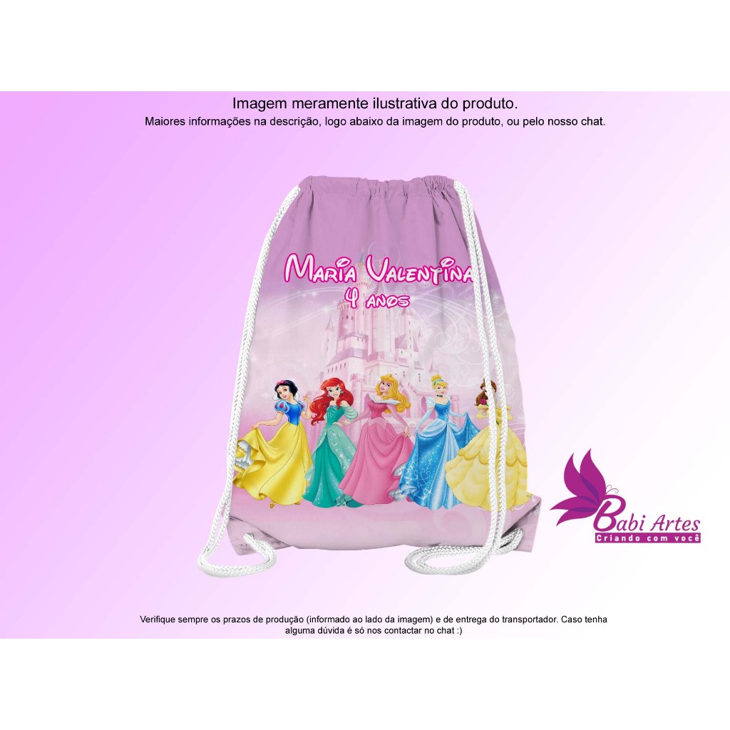 Mochilinha Saco Personalizada Princesas Festa Aniversário Lembrancinha Saquinho Infantil