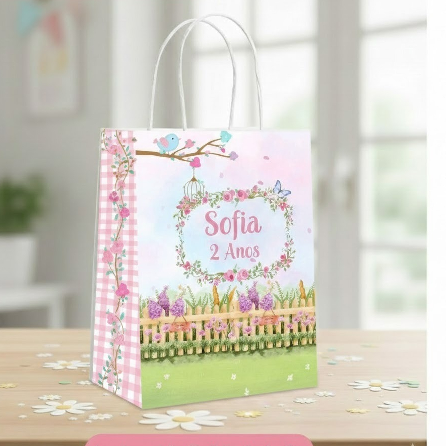 Sacolinha Surpresa - Jardim encantado - Qualquer tema - Sacola Lembrancinha - Personalizados Aniversario Festa