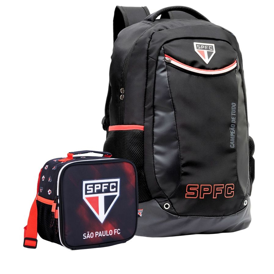 Kit Conjunto Escolar Juvenil Menino Futebol Time São Paulo Tricolor Mochila Costas + Lancheira Térmica