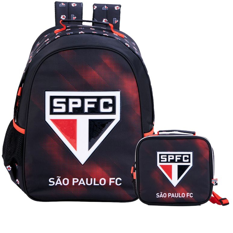 Kit Conjunto Escolar Infantil Menino Futebol Time São Paulo Tricolor Mochila de Costas + Lancheira Térmica