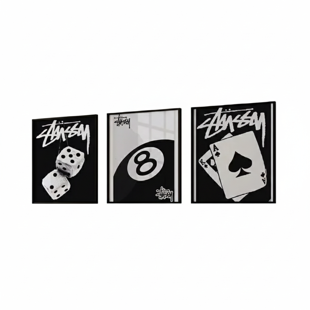 Quadros decorativos Bola 8, cartas, jogos e dados pretos (3 peças 20x30) em Oferta na Shopee