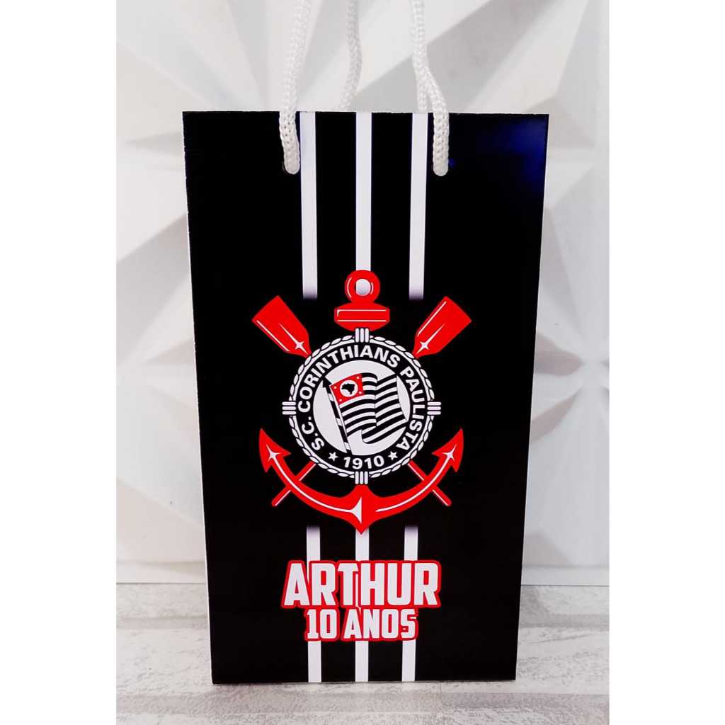 Sacolinha Personalizada FUTEBOL  CORINTHIANS Aniversário Infantil Mimos e Lembrancinhas para Festa KIT PEGUE E MONTE