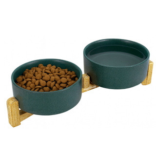 Comedouro Bebedouro Elevado duplo Gato Cachorro Cerâmica Suporte Bambu Água Ração em Oferta na Shopee