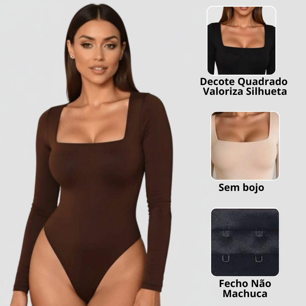 Body Collant Feminino Manga Longa Com Decote Tendência Moda Blogueira Outono Inverno Bory Bori