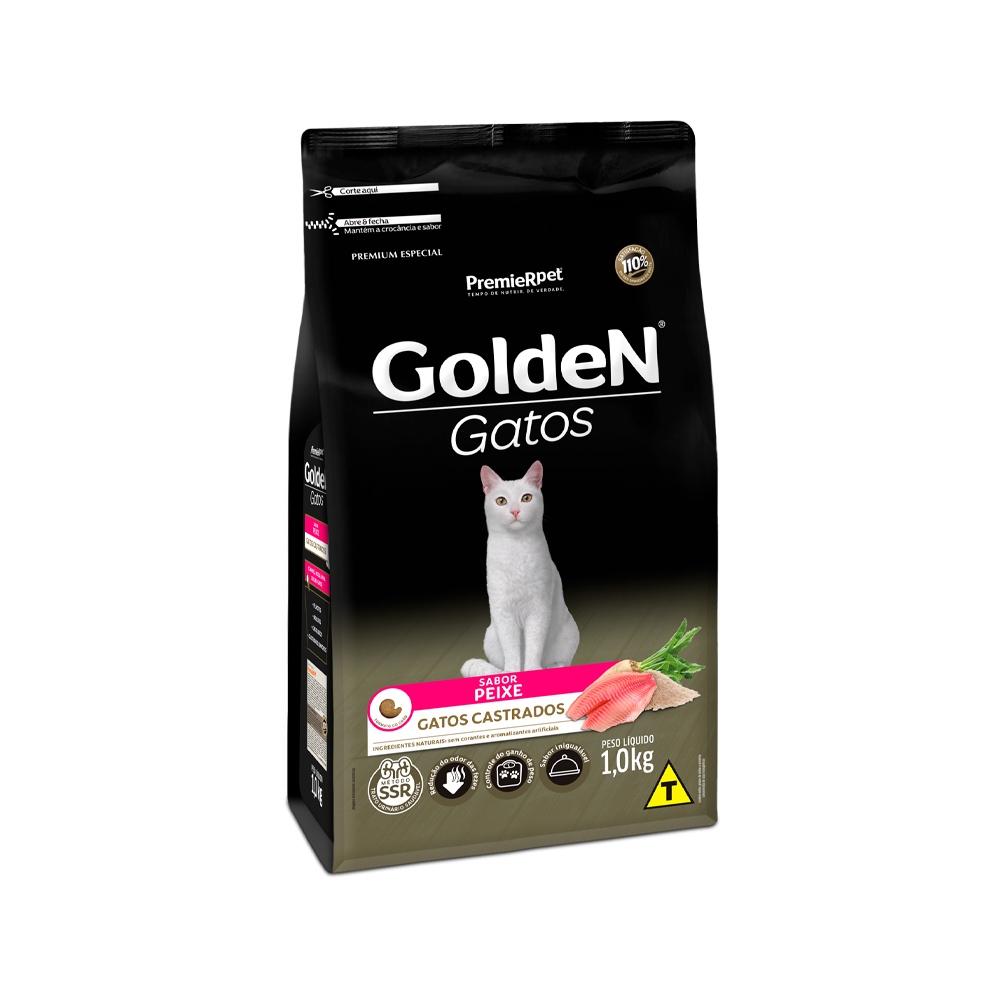 Ração Premier Golden Para Gatos Adultos Castrados Peixe 1kg