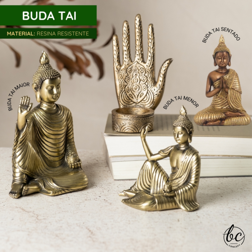 Imagem Buda Tai Decorativo Resina Estátua Oriental Texturizada Arte Zen Elegância Ambiente Casa