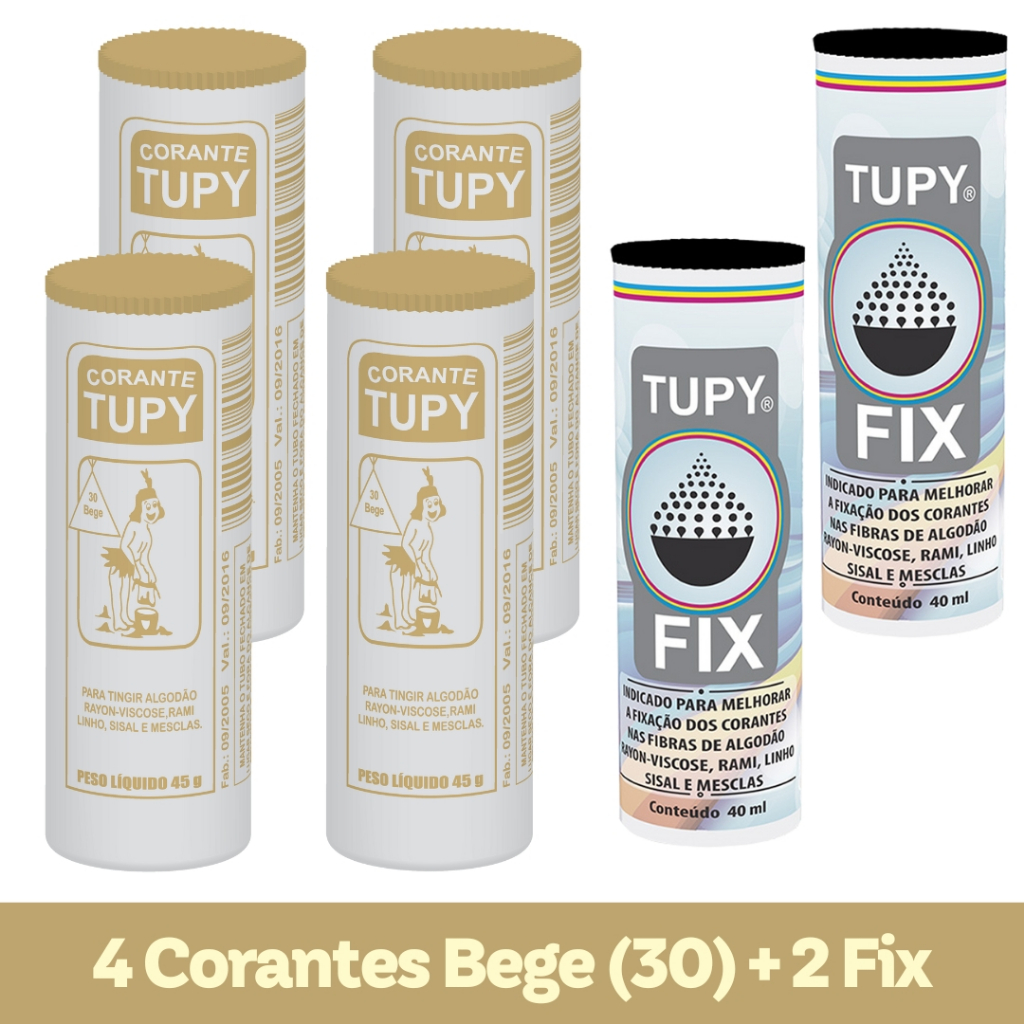 Kit 4 Corantes Tupy Algodão + 2 Fixador Tupy Disponível Todas Cores Para Tingir Roupas Com Qualidade