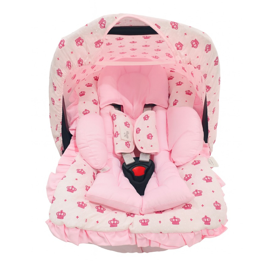 Kit 5 pçs para Bebê Conforto Coroinha Rosa Capa Protetor Cinto Capota Redutor Tamanho Universal