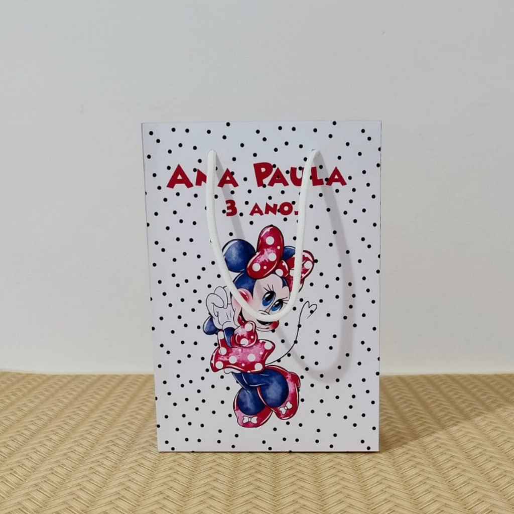 Sacola Personalizada Minnie Aquarela – Festa Infantil PEGUE E MONTE