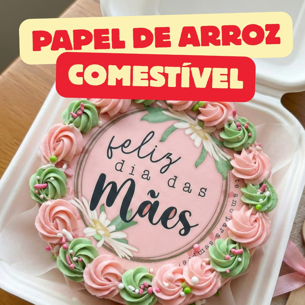 12 papel de arroz b ento cake 9,5cm dia das mães misto delicado floral feliz dia das maes