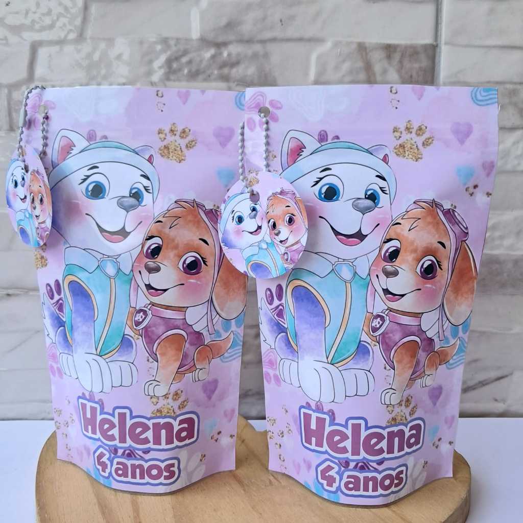 Saquinho personalizado/Lembrancinhas/Festa infantil/Aniversários/Tamanho:12x20/Tema: Sky e Everest Patrulha Canina