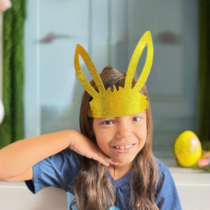 Kit Máscara COELHO TIARA GLITTER EVA, CORES SORTIDAS, para decoração, festa, páscoa, criança, aniversário