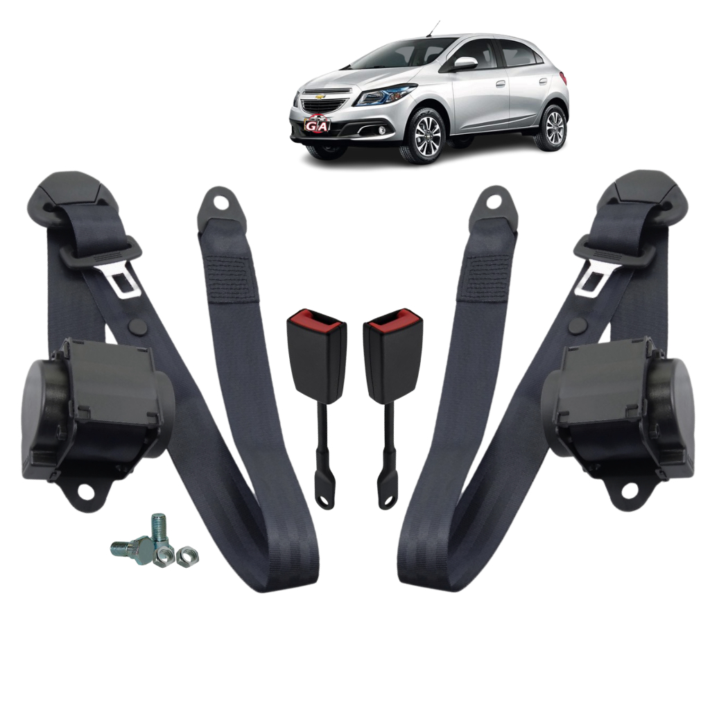 kit cinto de segurança dianteiro retrátil 3 pontos completo 2 bancos onix gm com fecho fêmea