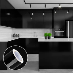 Adesivo Vinil Preto Brilho Lavável para Envelopamento (0,50 X 0,50m) Móvel Geladeira Fogão Decoração