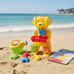 Kit 6 Brinquedos Praia Regador Água Brinquedo Molde Areia Concha Aqua Dog Giratório Verão Kids
