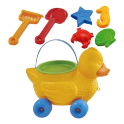 Kit Praia Balde Baldinho Areia Brinquedo Praia Pato Peneira Colher Concha Estrela