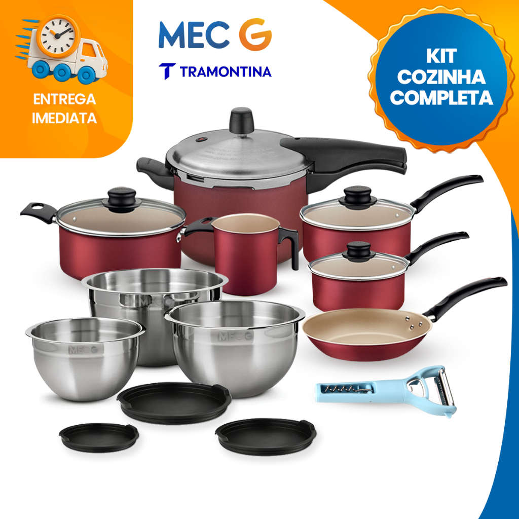 Jogo de Panela 10 peças Panela de Pressão Bowl de Inox Descascador Tramontina Mec G em Oferta na Shopee