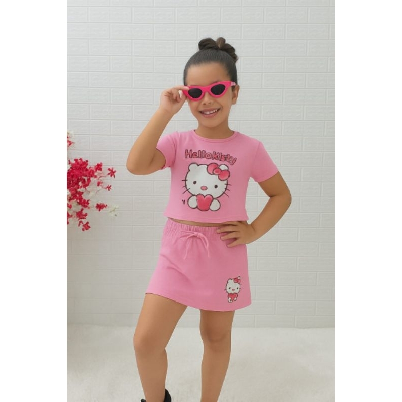 conjunto short saia hello Kitty infantil y juvenil moletinho tamanho 4-6-8-10-11-14-16 em Oferta na Shopee