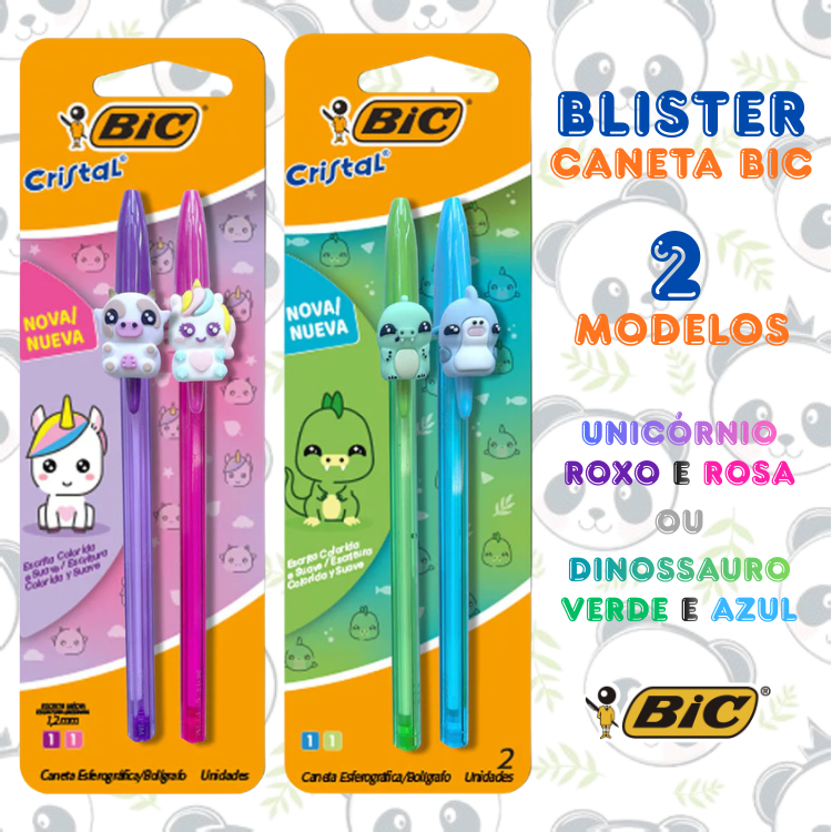 Kit 2 Canetas Fashion Bichinhos Bic Unicórnio ou Dinossauro 2 Modelos | BIC