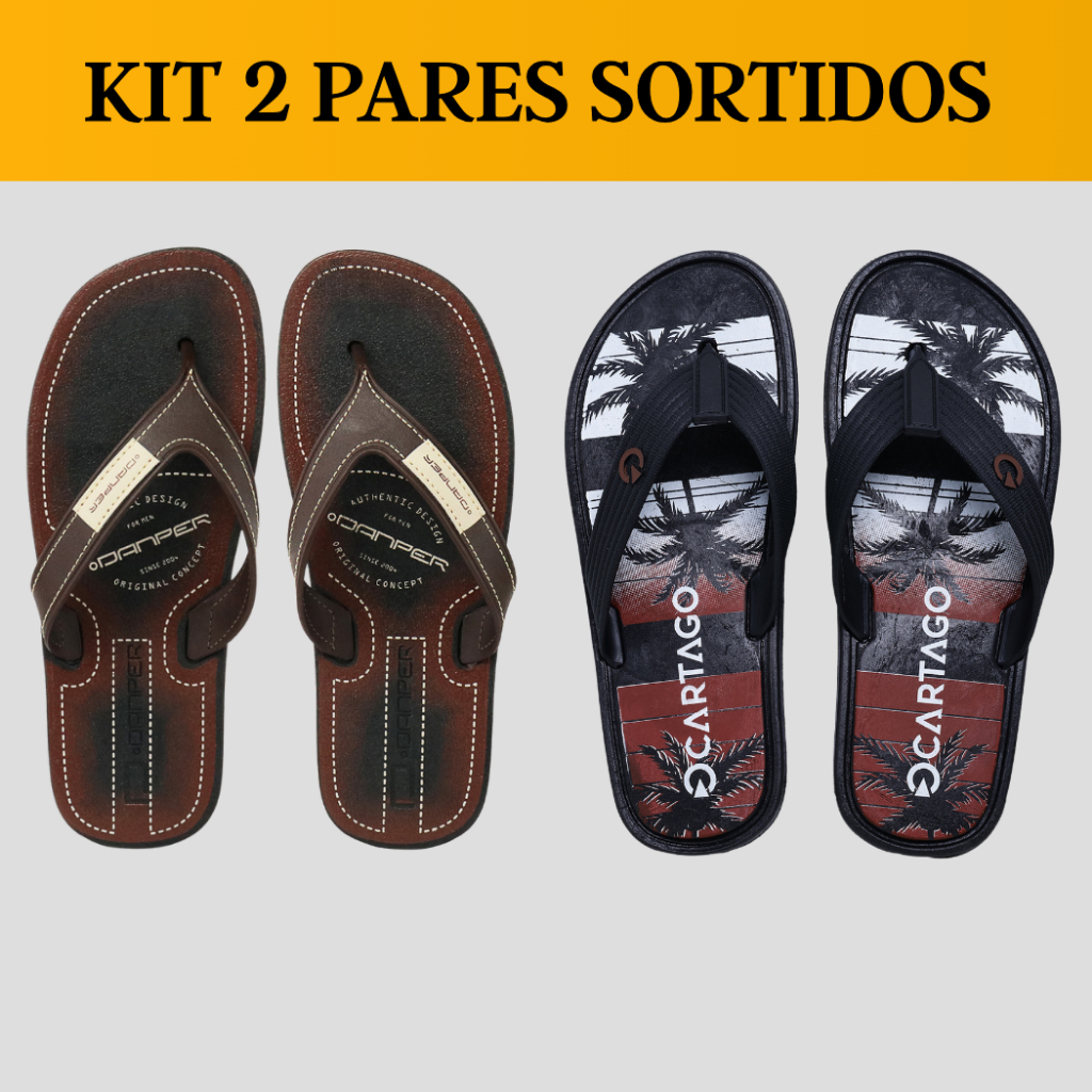 Kit 2 Chinelo Adulto Masculino Sandália Power Ortopédica Antiderrapante Confortável em Oferta na Shopee