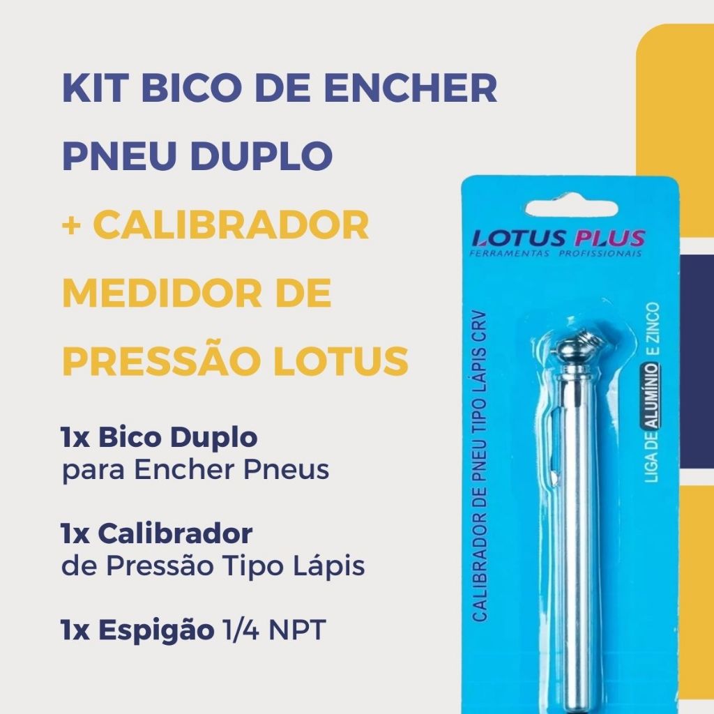 Calibrador De Pneu E Bico Duplo Encher Pneu Tipo Lápis Inox — imagem 2 de 2