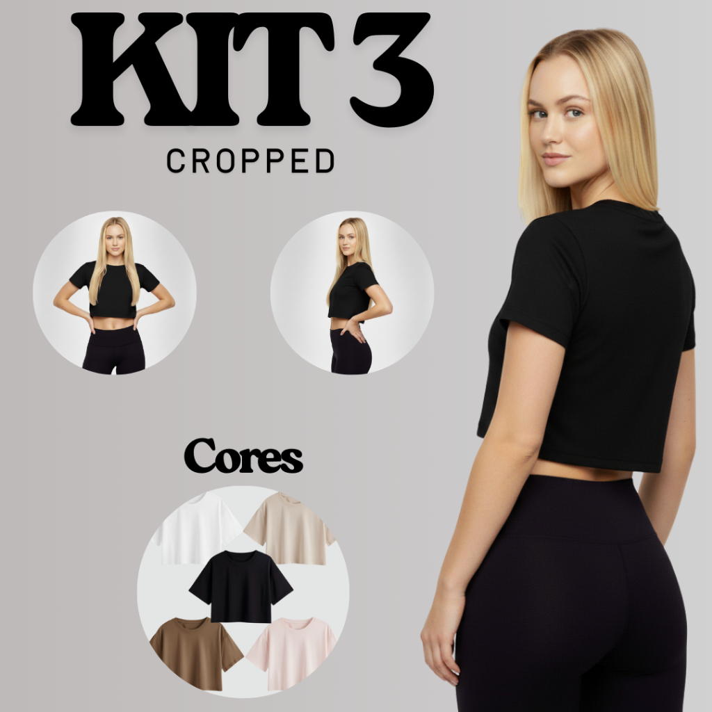 Kit 3 Cropped Academia – Algodão Macio e Respirável em Oferta na Shopee
