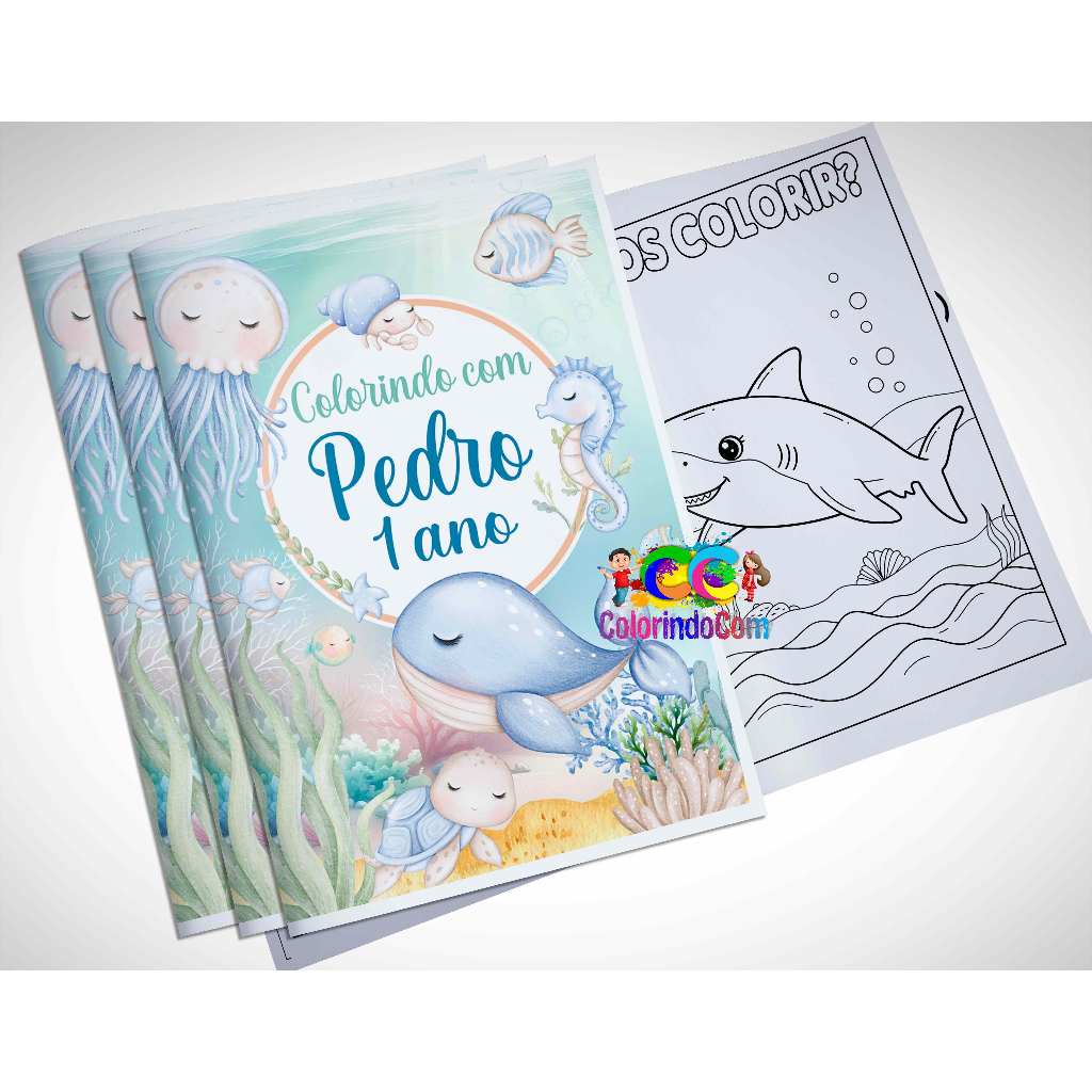 Revista De Colorir Com/Sem Giz De Cera - Lembrancinha fundo do mar 15 UND Completo/Básico/Só Revista