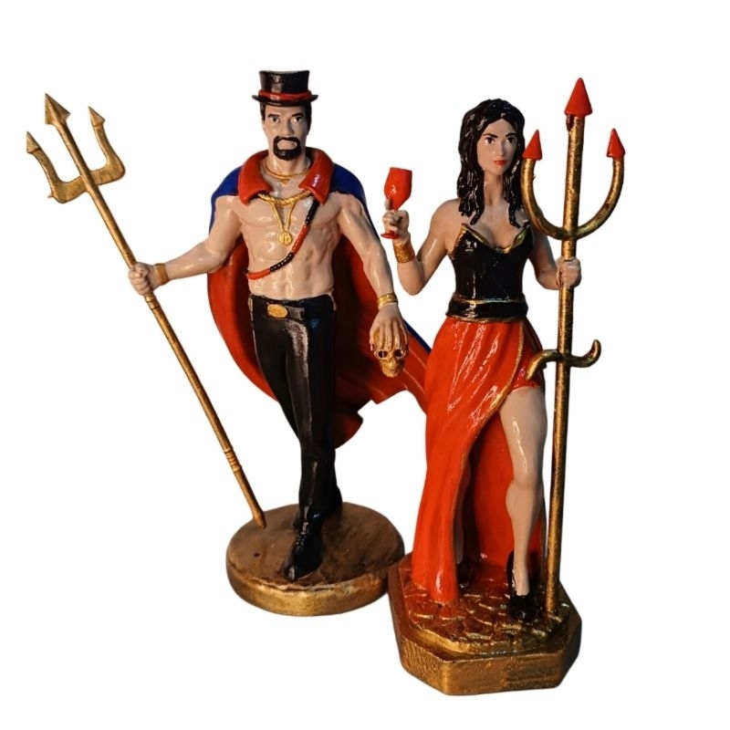 Casal Exu e Pombagira sete encruzilhadas 15cm - Imagem realista colorido entidades Umbanda