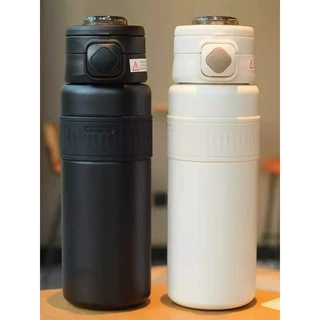 Copo Térmico Inox 800ml com Botão e Trava | Garrafa Térmica Anti Vazamento | Gelado 24h Quente 8h Pr