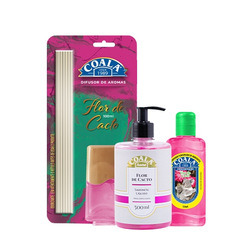 Kit Compacto Coala - 1 Difusor de Aromas + 1 Limpador Concentrado de Ambientes 120ml + 1 Sabonete  500ml - Flor de Cacto