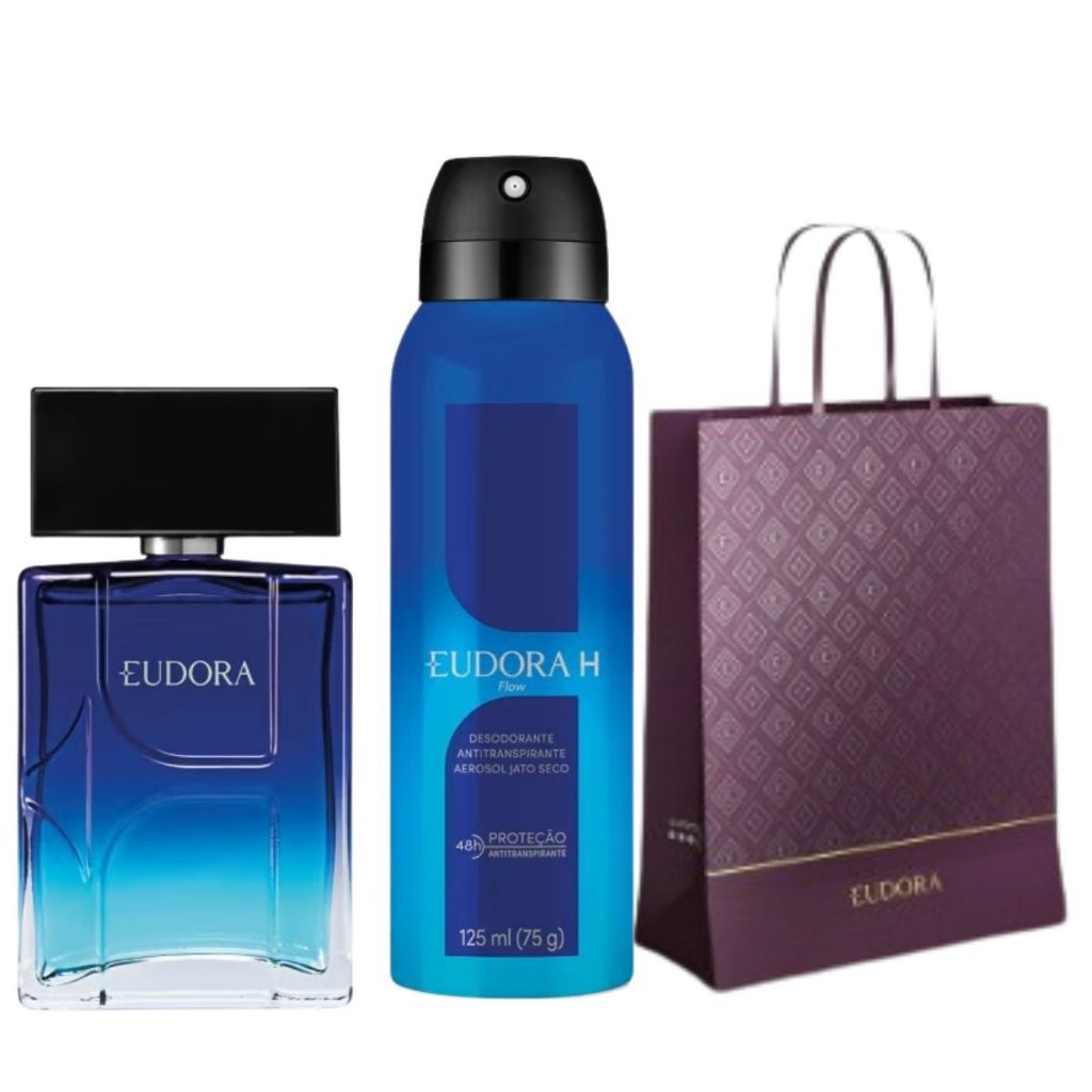 Presente Masculino Eudora H Flow:  Colônia 100ml +  Antitranspirante Aerosol 125ml + Sacola