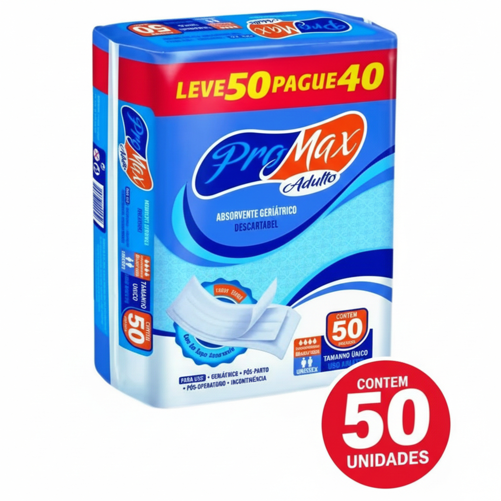 Absorvente Geriátrico Pro Max Adulto Unissex Alta Absorção Conforto e Proteção com 50 unidades