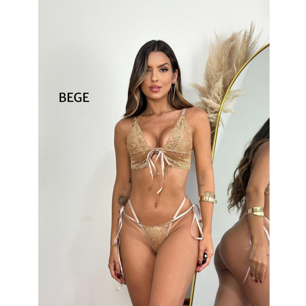 Conjunto  feminino  de Renda Luxo • Sexy e Confortável  • P ao GG • Cores Variada em Oferta na Shopee