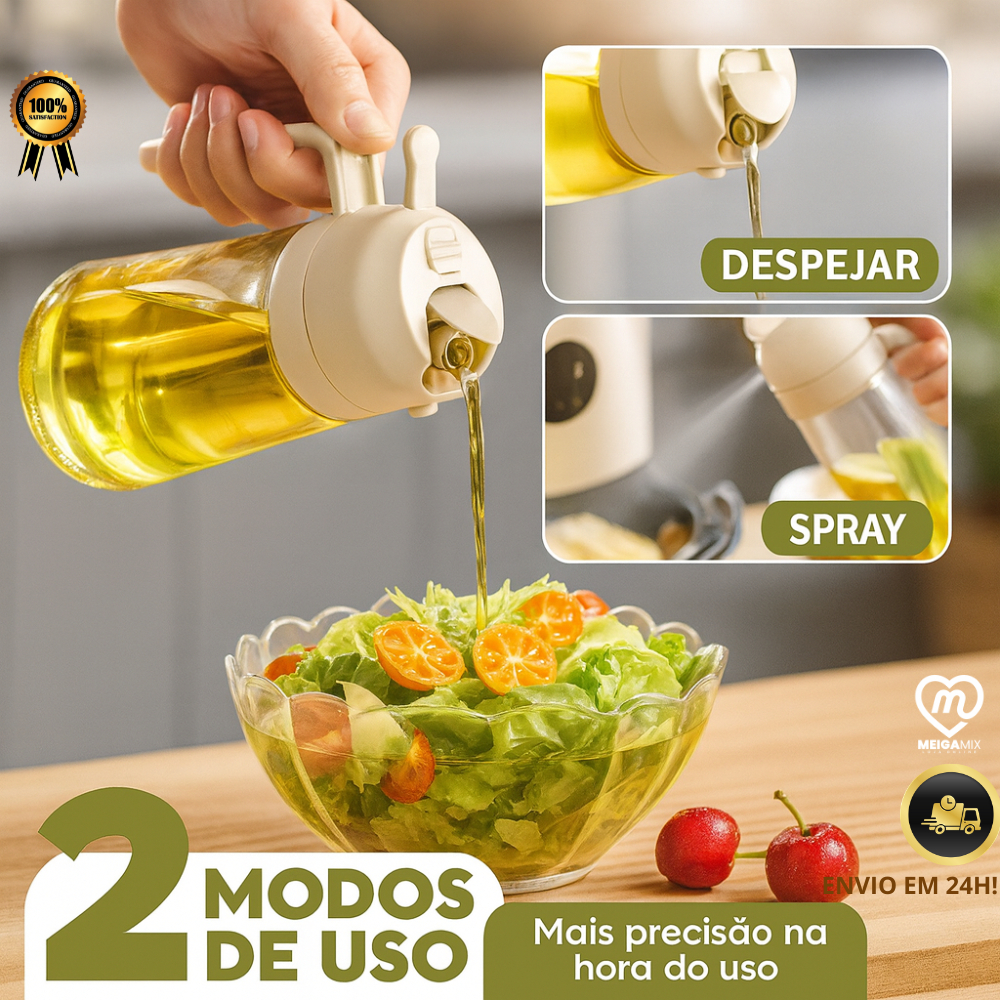 Porta Azeite  Azeiteiro Galheteiro Spray Borrifador Dosador 2 Em1 Para Vinagre Óleo Azeite Vidro